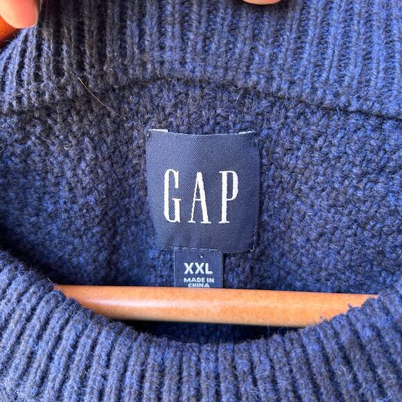 GAP Men’s Navy Blue Fisherman Wool Cable Knit Sweater Size XXL - Picture 4 of 5